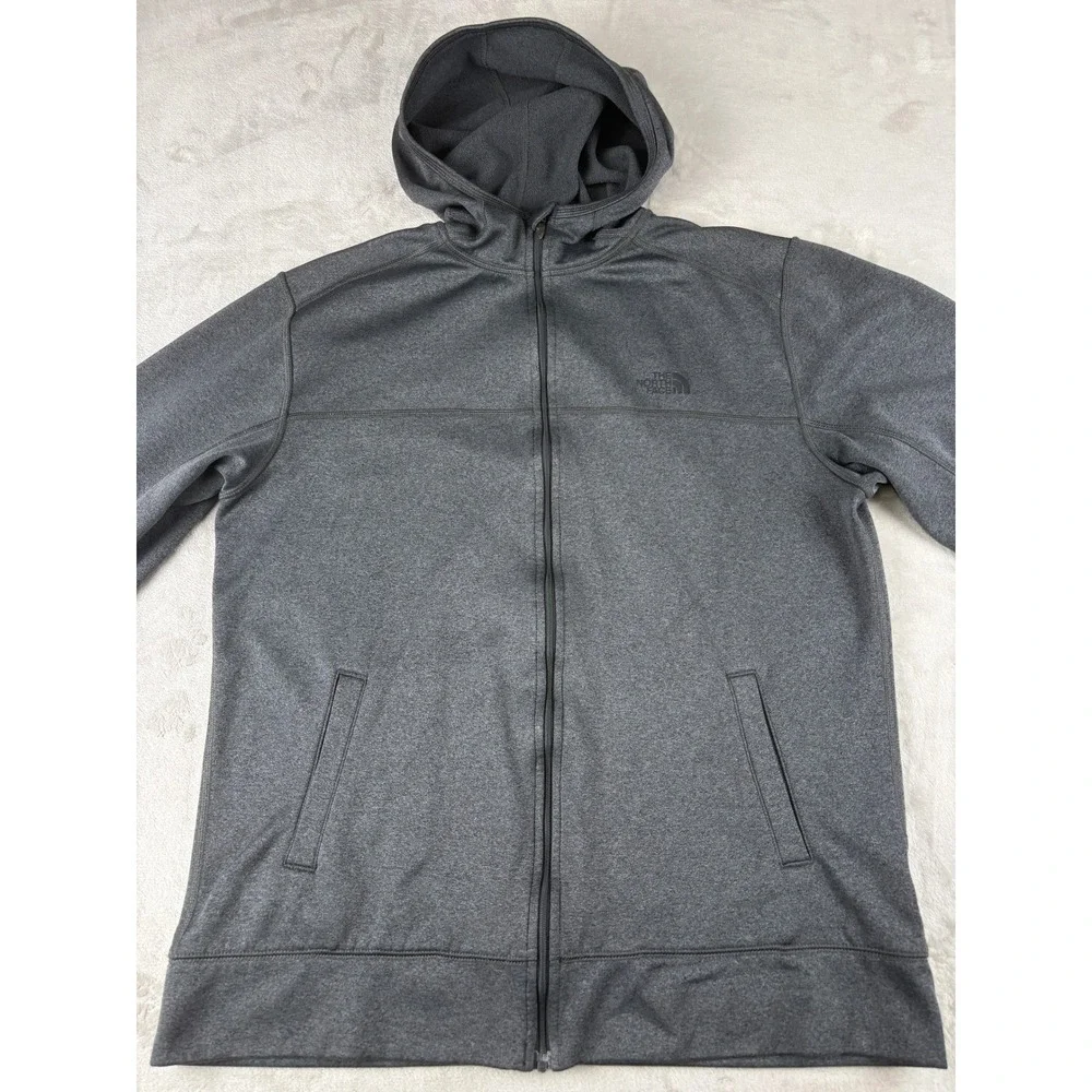 The North Face Mens Full Zip Hoodie Heather Gray Fleece Lined Thumbholes XL
